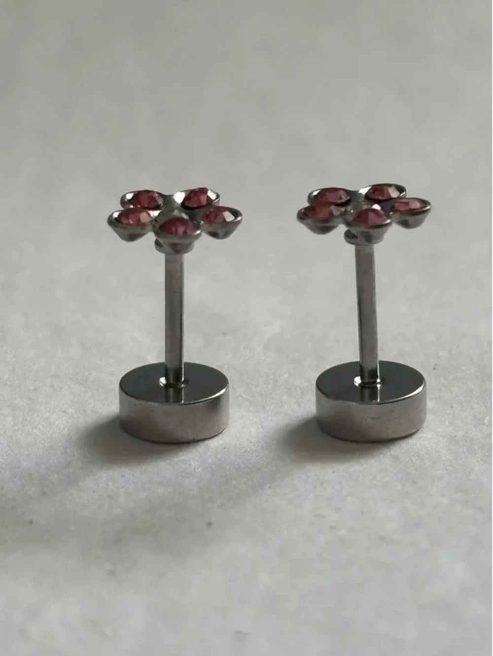 Pink Crystal Flower Stud Earrings